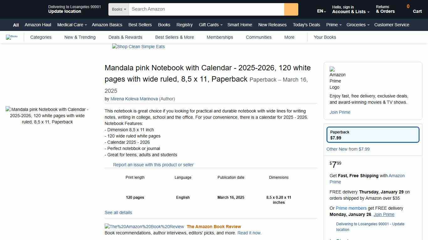 Mandala pink Notebook with Calendar - 2025-2026, 120 white pages with wide ruled, 8,5 x 11, Paperback: Marinova, Mirena Koleva: Amazon.com: Books